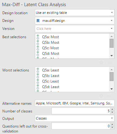 Latent class inputs