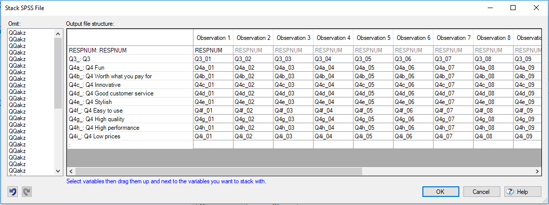 Stack data in Q