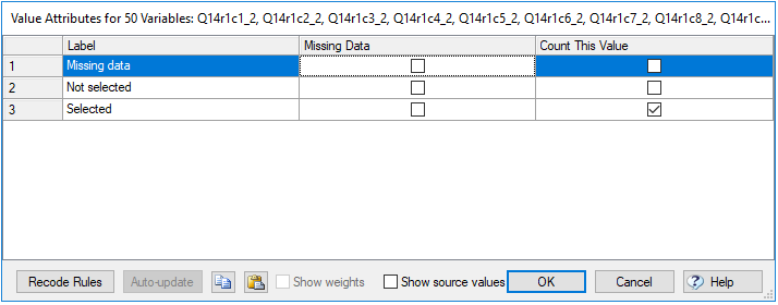 Binary missing values