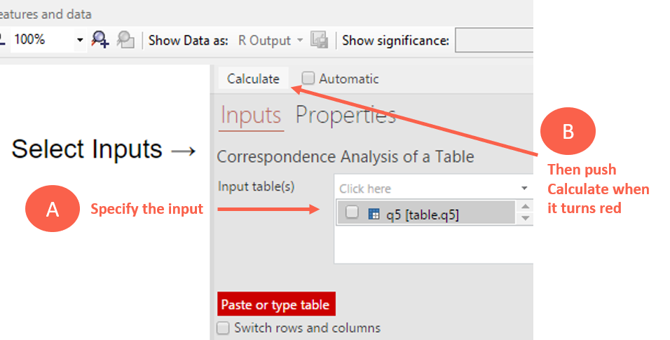 Specifying the table then Calculate